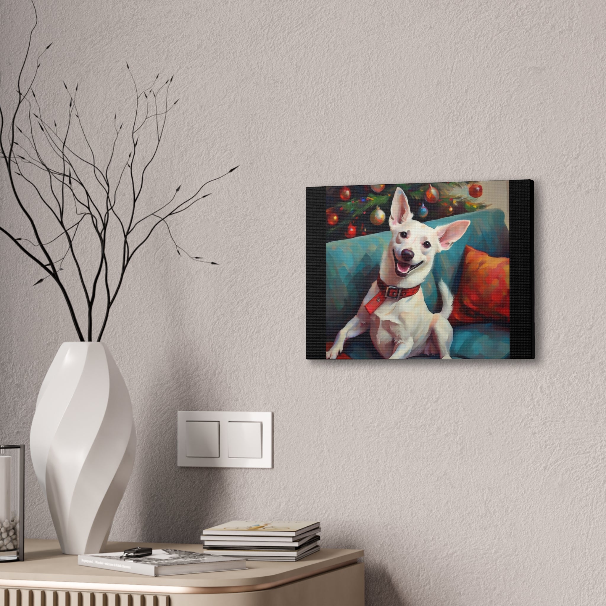 White Corgi Holiday II Canvas Painting