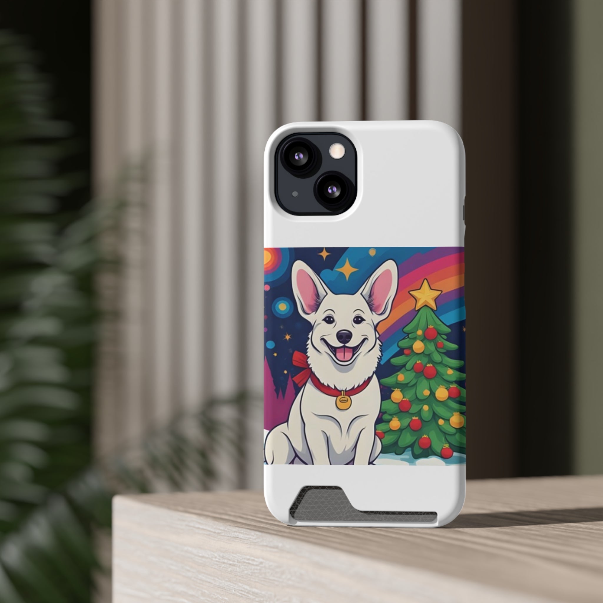 White Corgi Holiday Phone Case with Card Holder