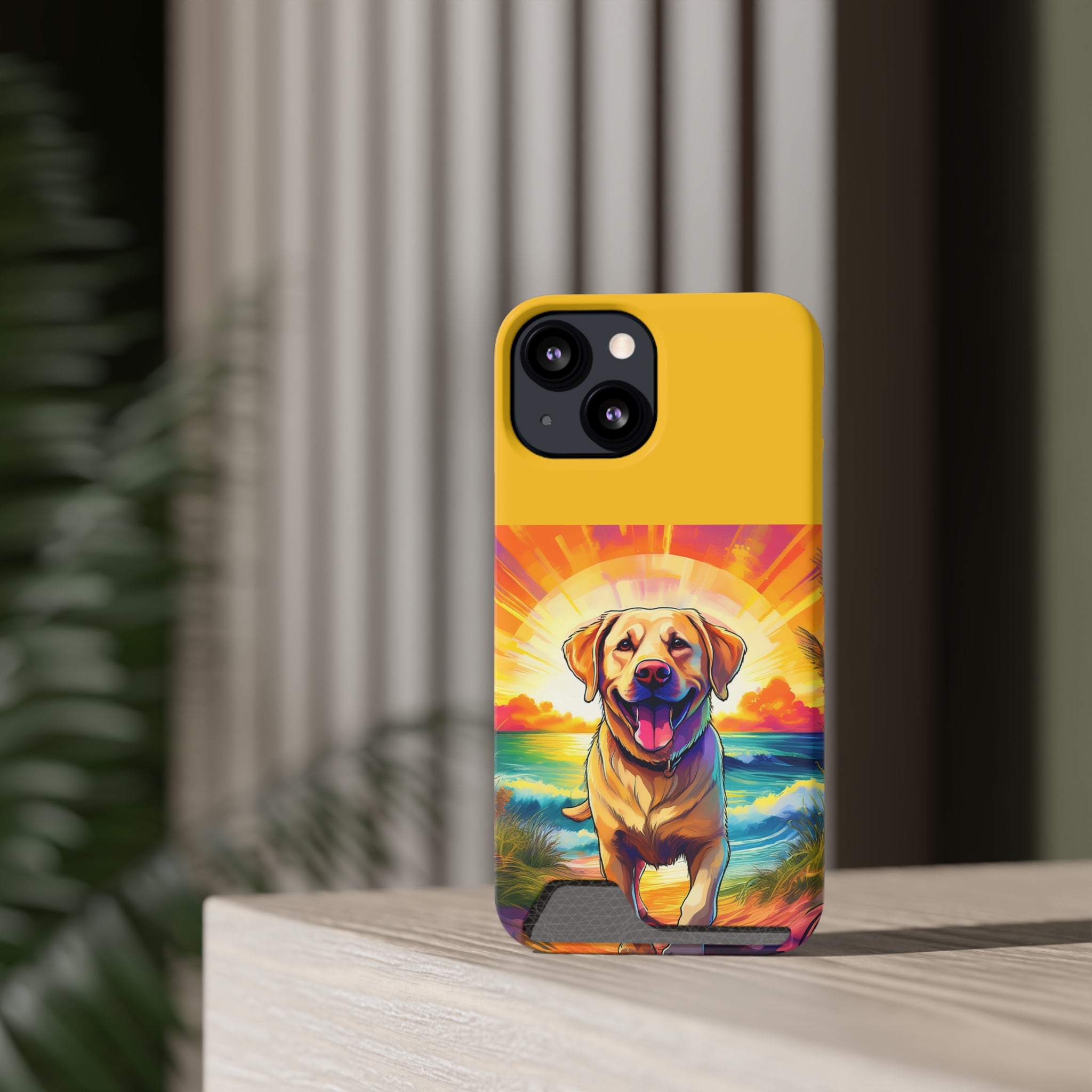 Yellow Lab Sunset Beach Phone Case with Card Holder