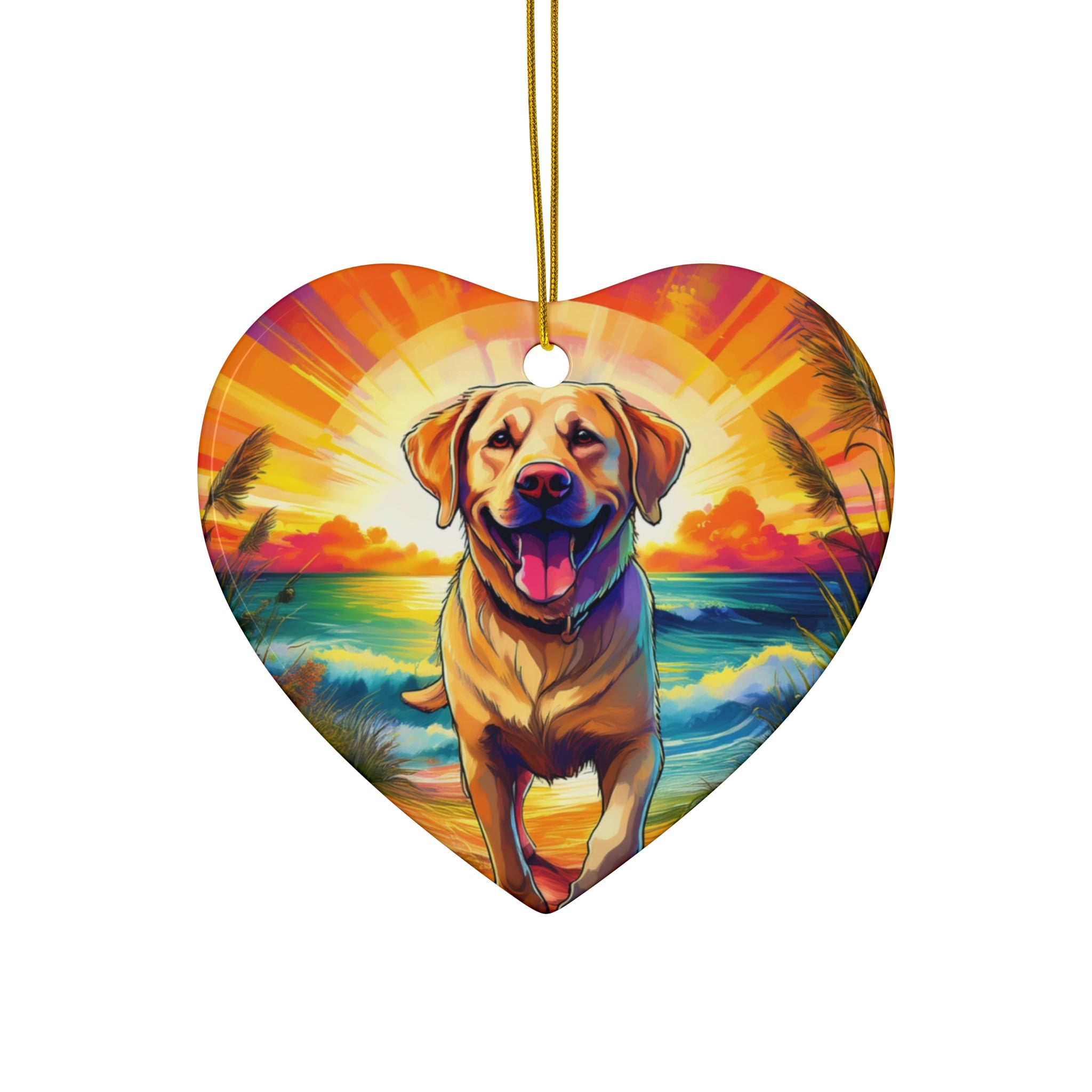 Yellow Lab Sunset Beach Ceramic Ornament
