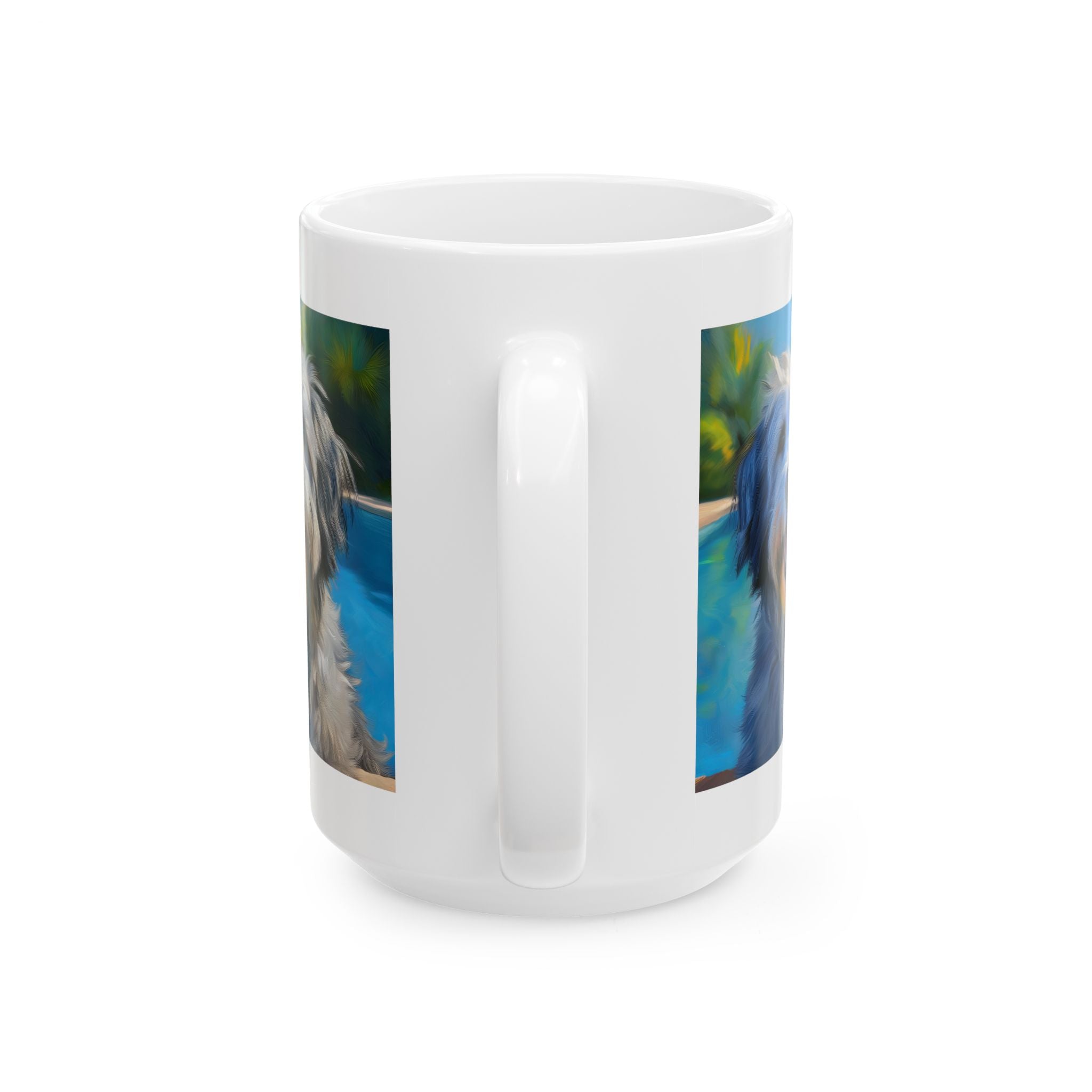 Grey Shaggy Dog Poolside Ceramic Mug, (11oz, 15oz)