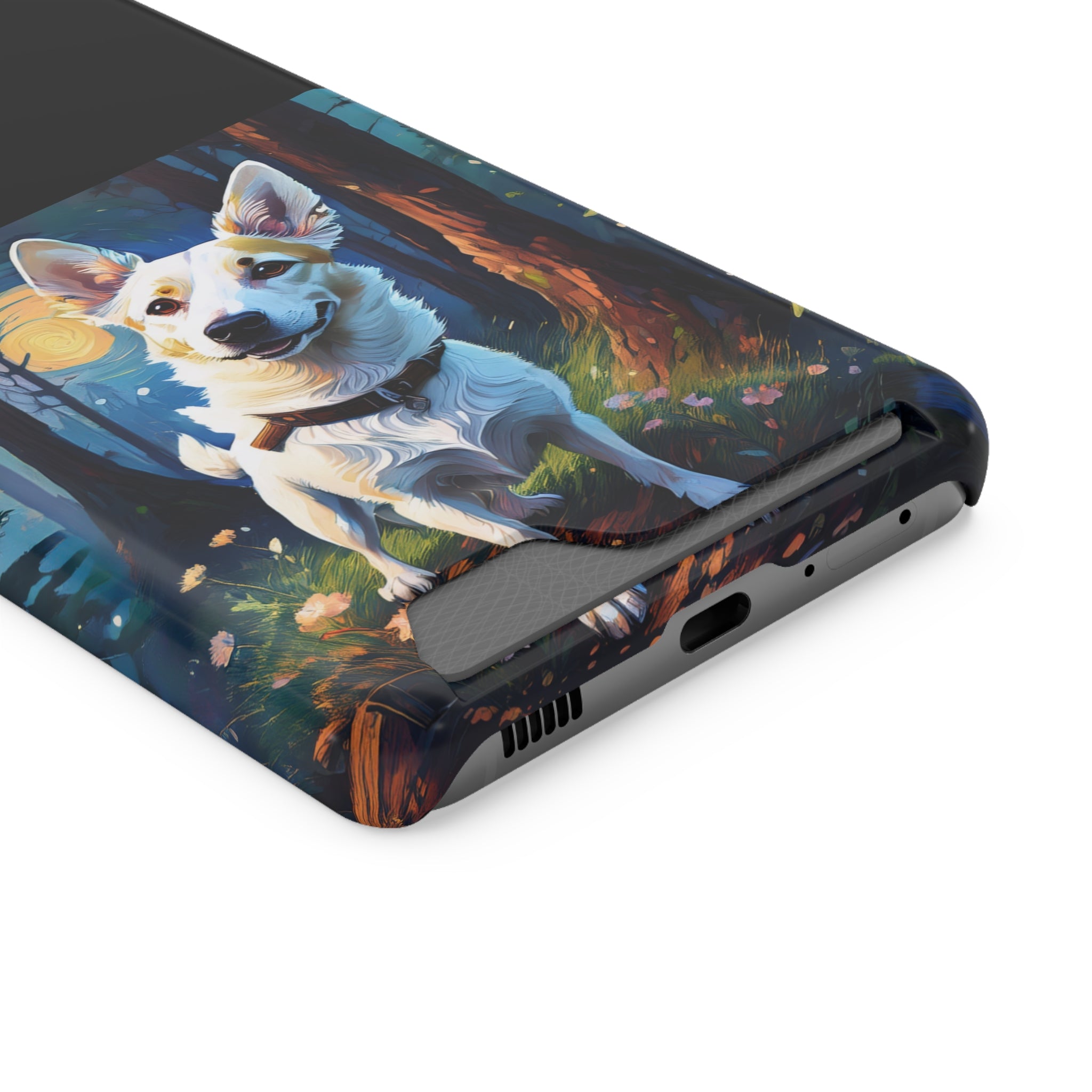 White/Tan Dog Forest Walk Phone Case with Card Holder