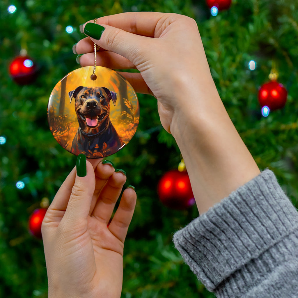Pit Bull Brindle Autumn Ceramic Ornament