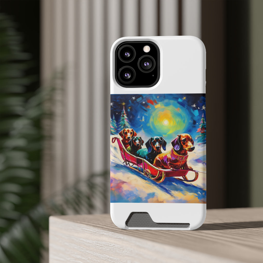 Dachshund Night Sleighride Phone Case with Card Holder