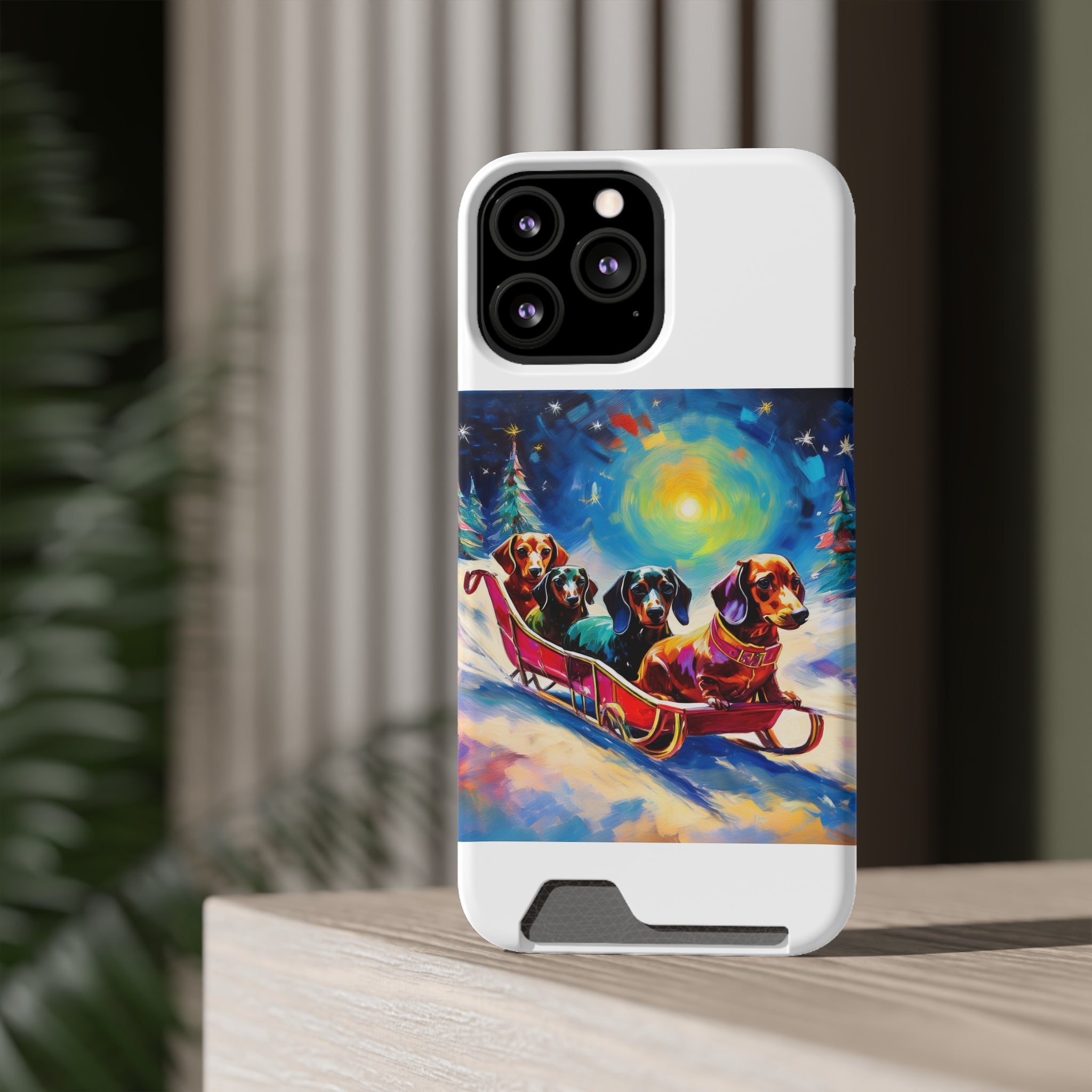 Dachshund Night Sleighride Phone Case with Card Holder