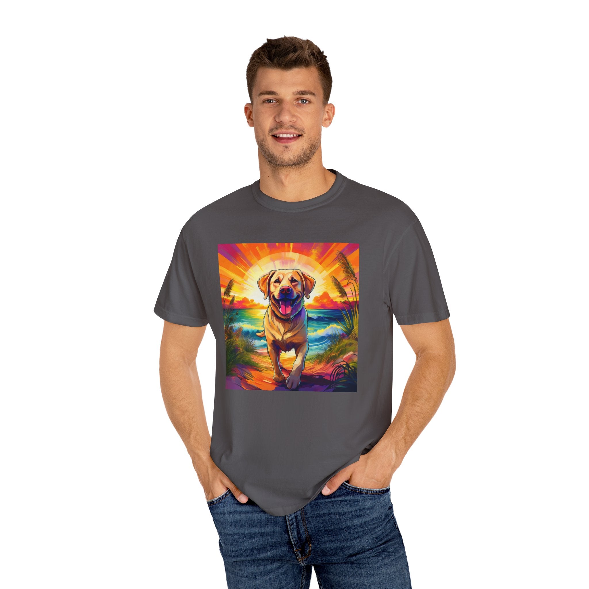 Yellow Lab Sunset Beach Unisex Garment-Dyed T-shirt