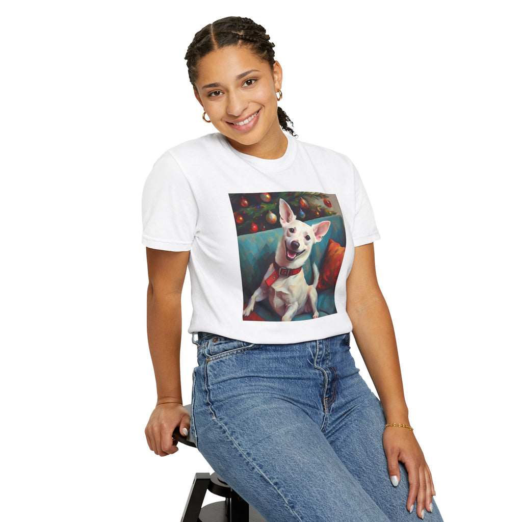 White Corgi Holiday II Unisex Garment-Dyed T-shirt
