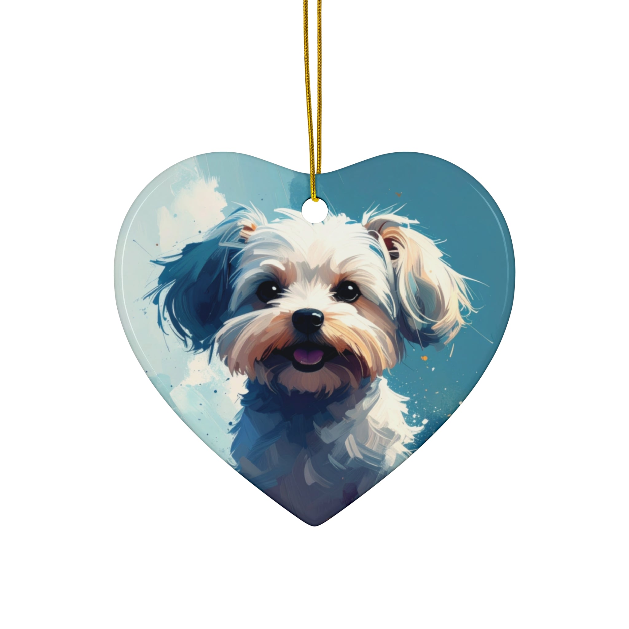 White Frost Yorkie Ceramic Ornament