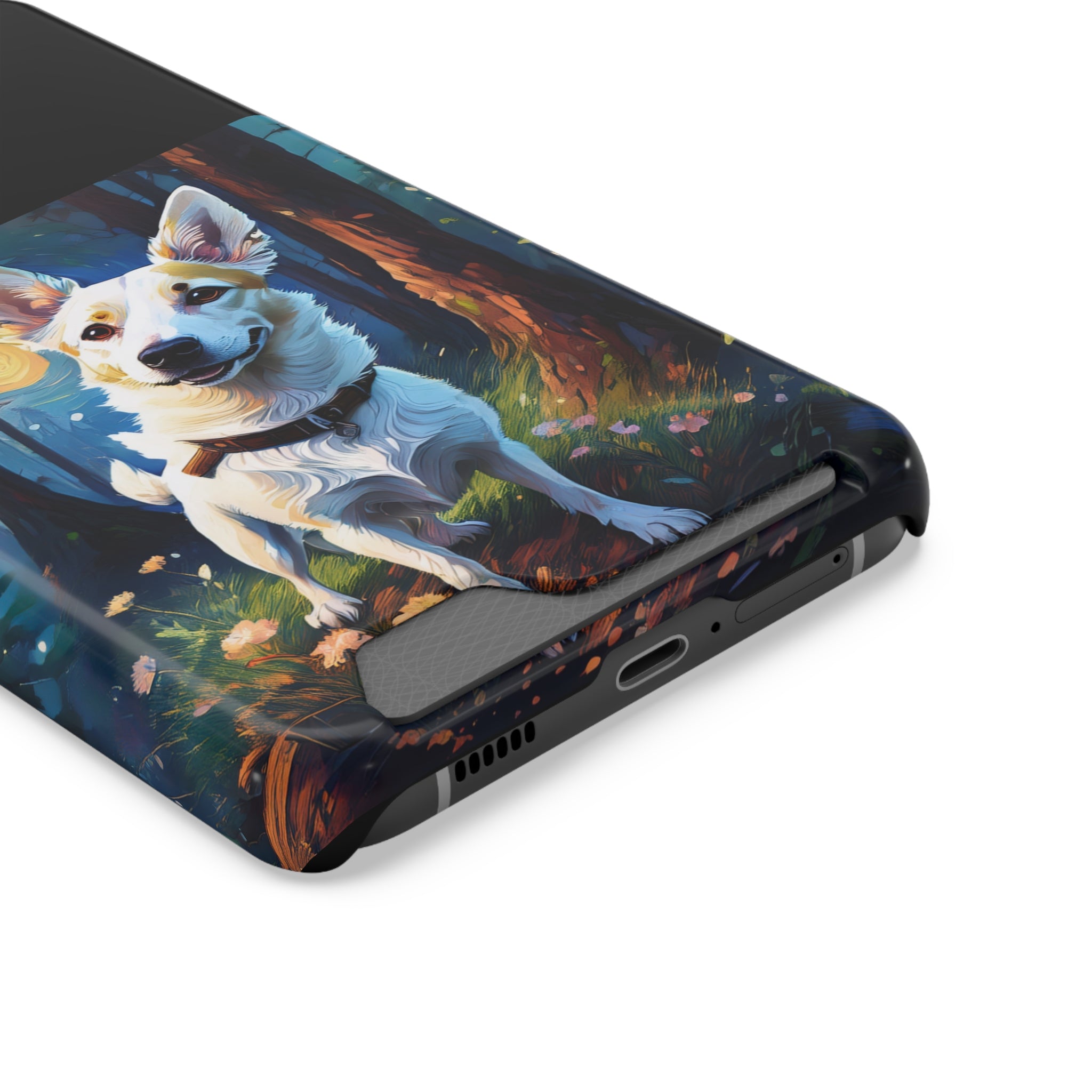 White/Tan Dog Forest Walk Phone Case with Card Holder