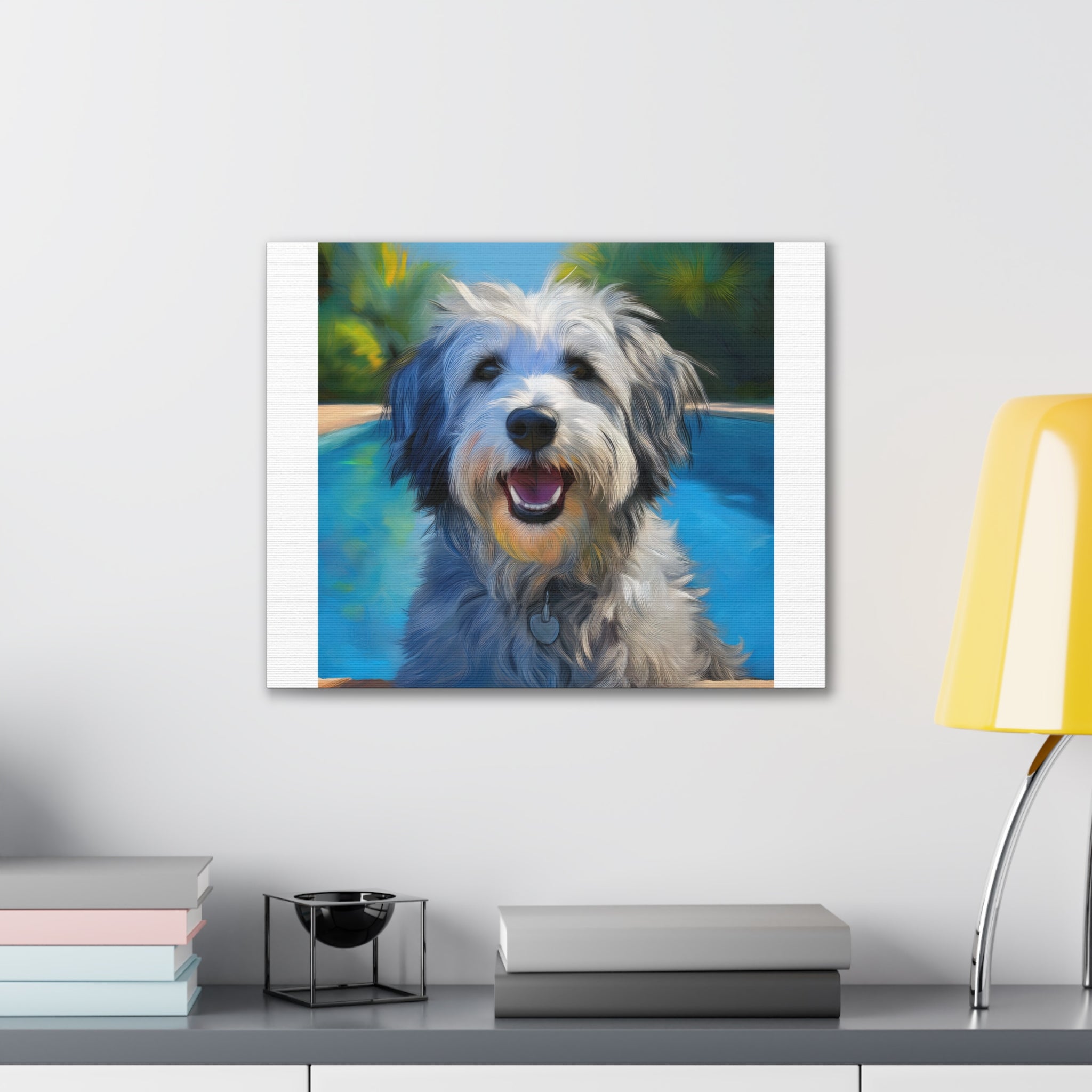 Grey Shaggy Dog Poolside Canvas Stretched, 0.75"