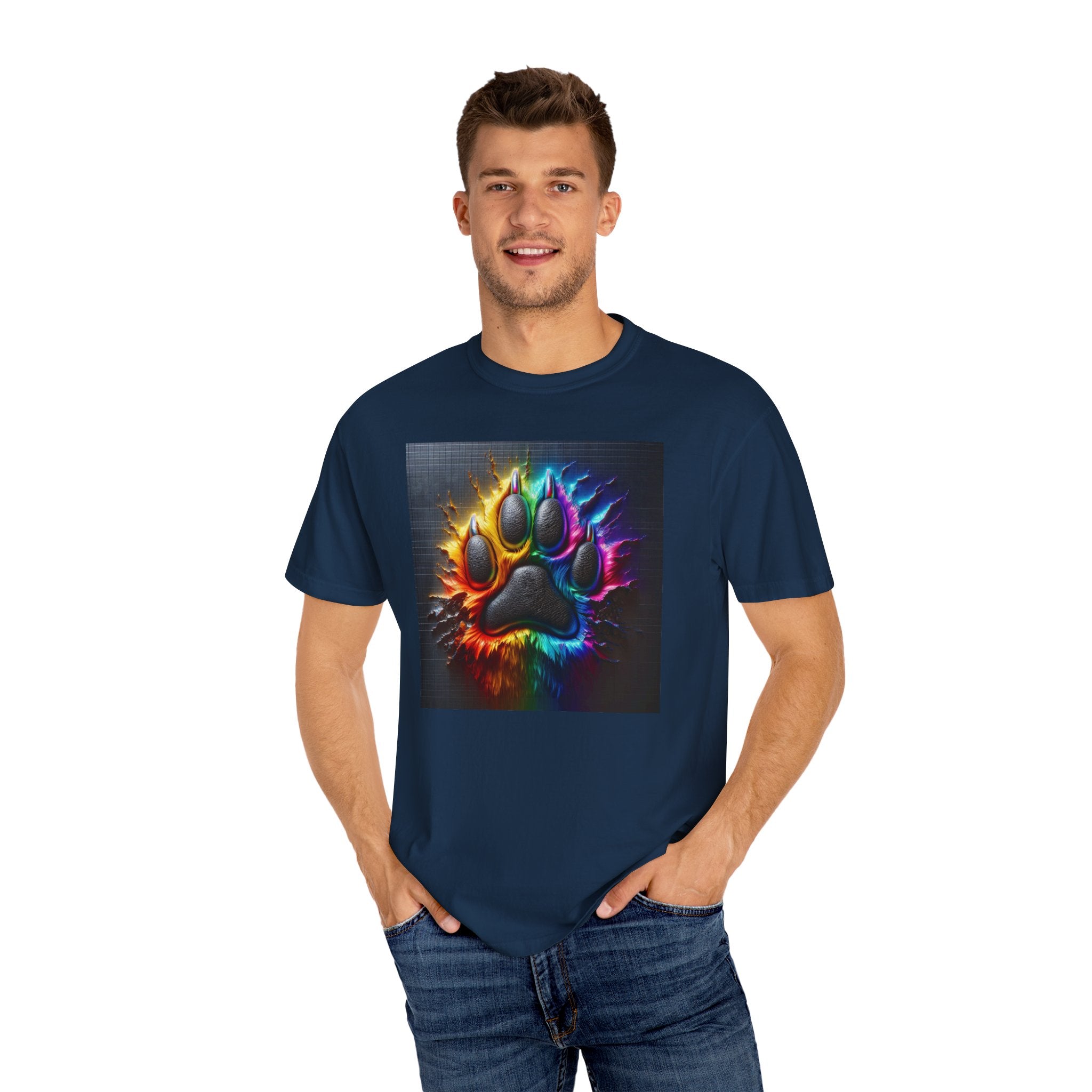 Electric Rainbow Dog Paw Unisex Garment-Dyed T-shirt