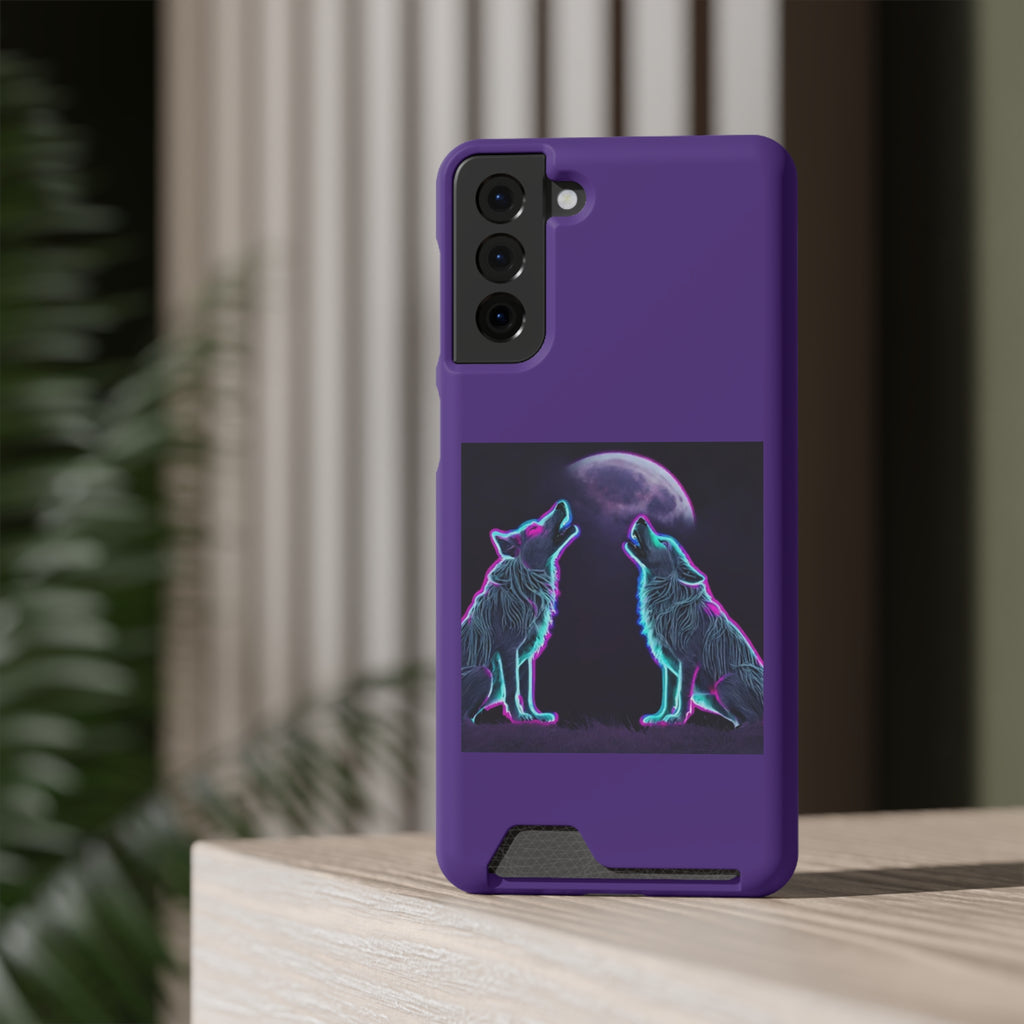 Neon Wolves Howling Phone Case with Card Holder