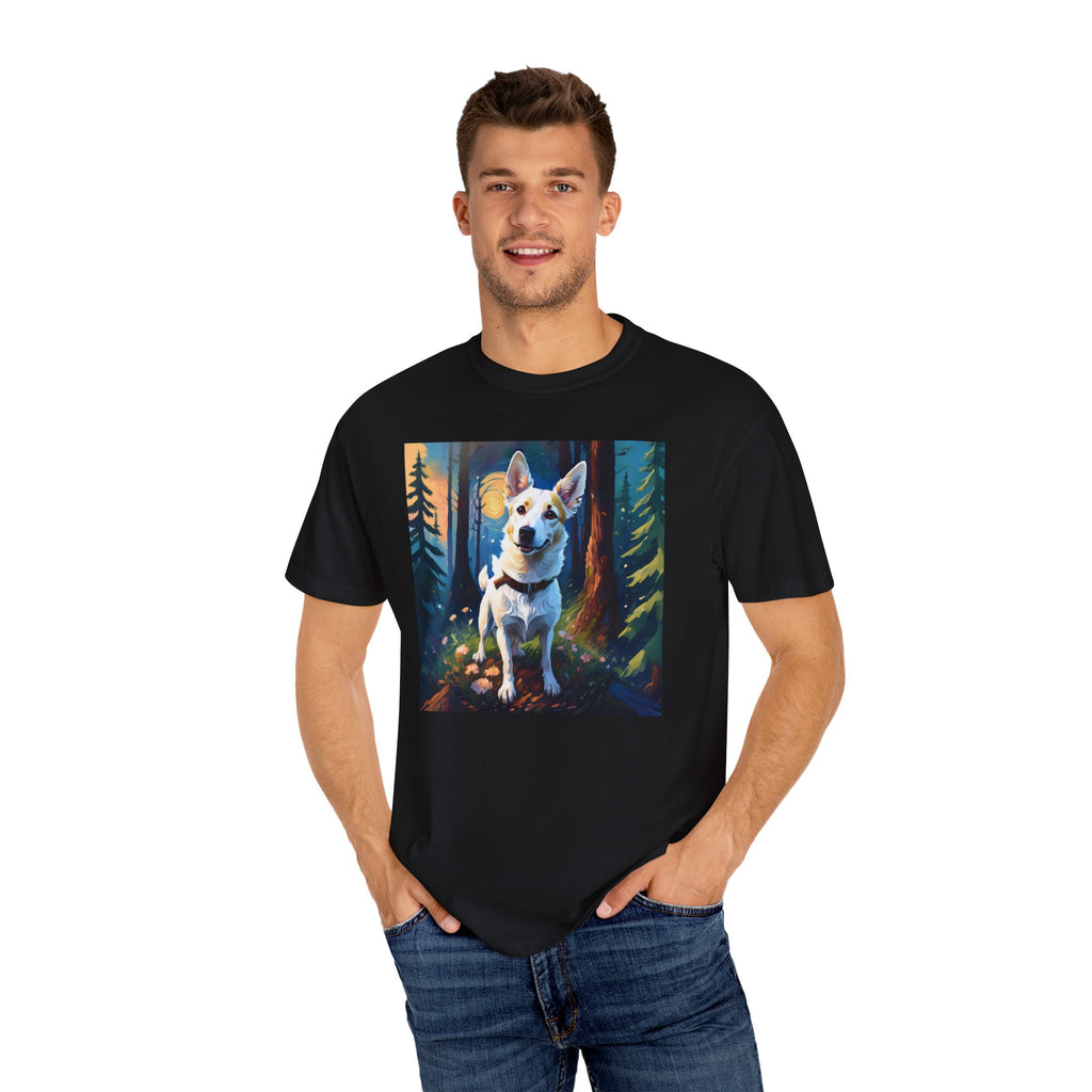 White/Tan Dog Forest Walk Unisex Garment-Dyed T-shirt
