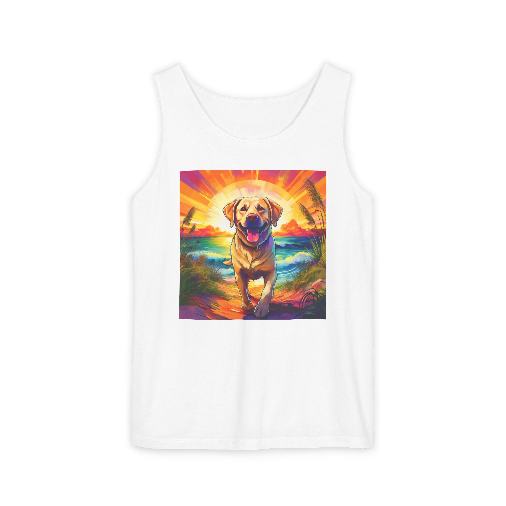 Yellow Lab Sunset Beach Unisex Tank Top