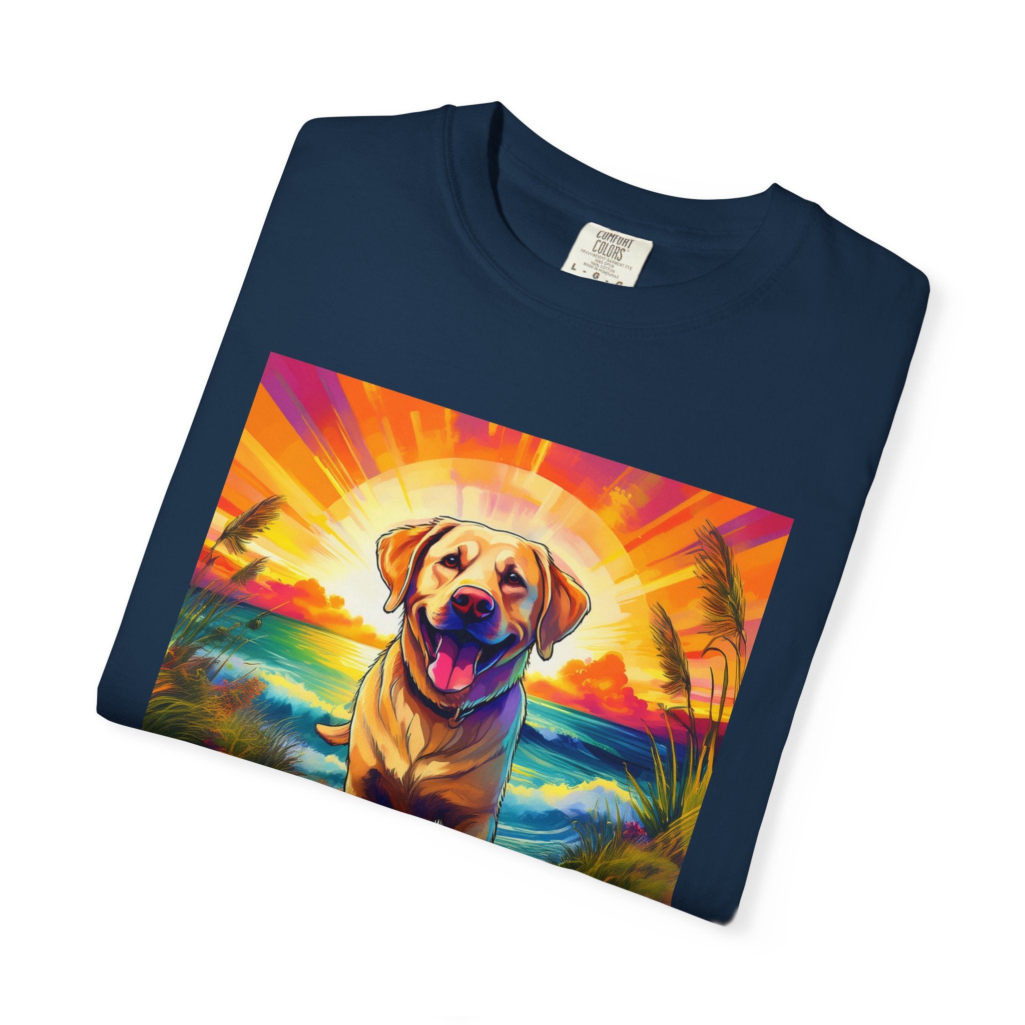 Yellow Lab Sunset Beach Unisex Garment-Dyed T-shirt