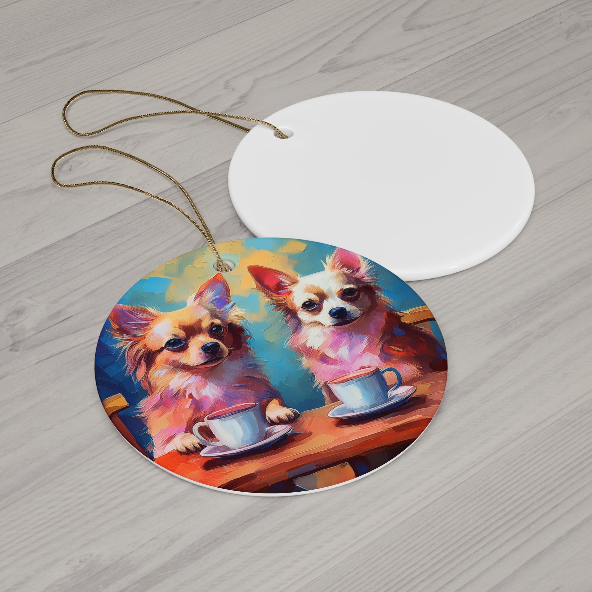 Cafe con Chihuahua Ceramic Ornament
