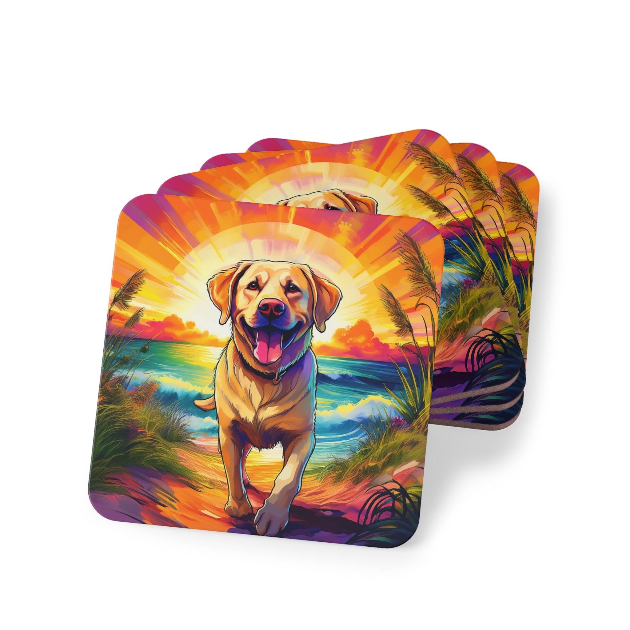 Yellow Lab Sunset Beach Coasters