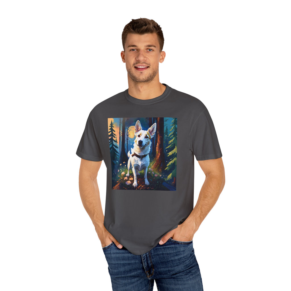 White/Tan Dog Forest Walk Unisex Garment-Dyed T-shirt