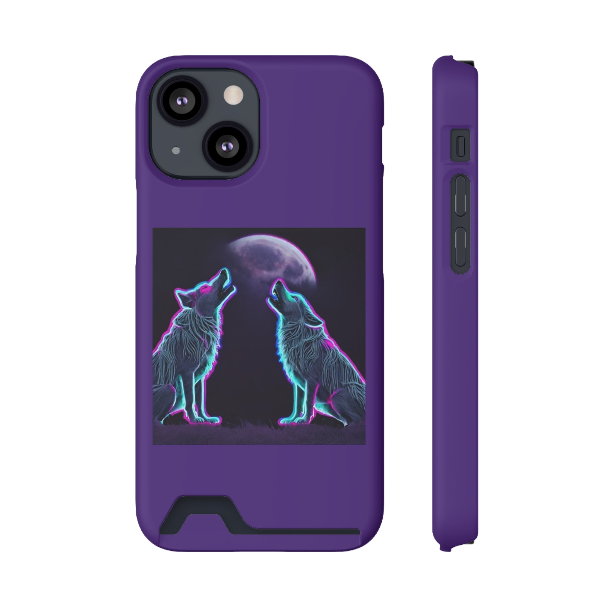 Neon Wolves Howling Phone Case with Card Holder