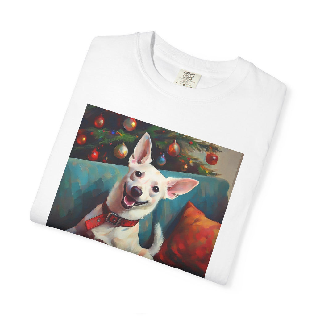 White Corgi Holiday II Unisex Garment-Dyed T-shirt