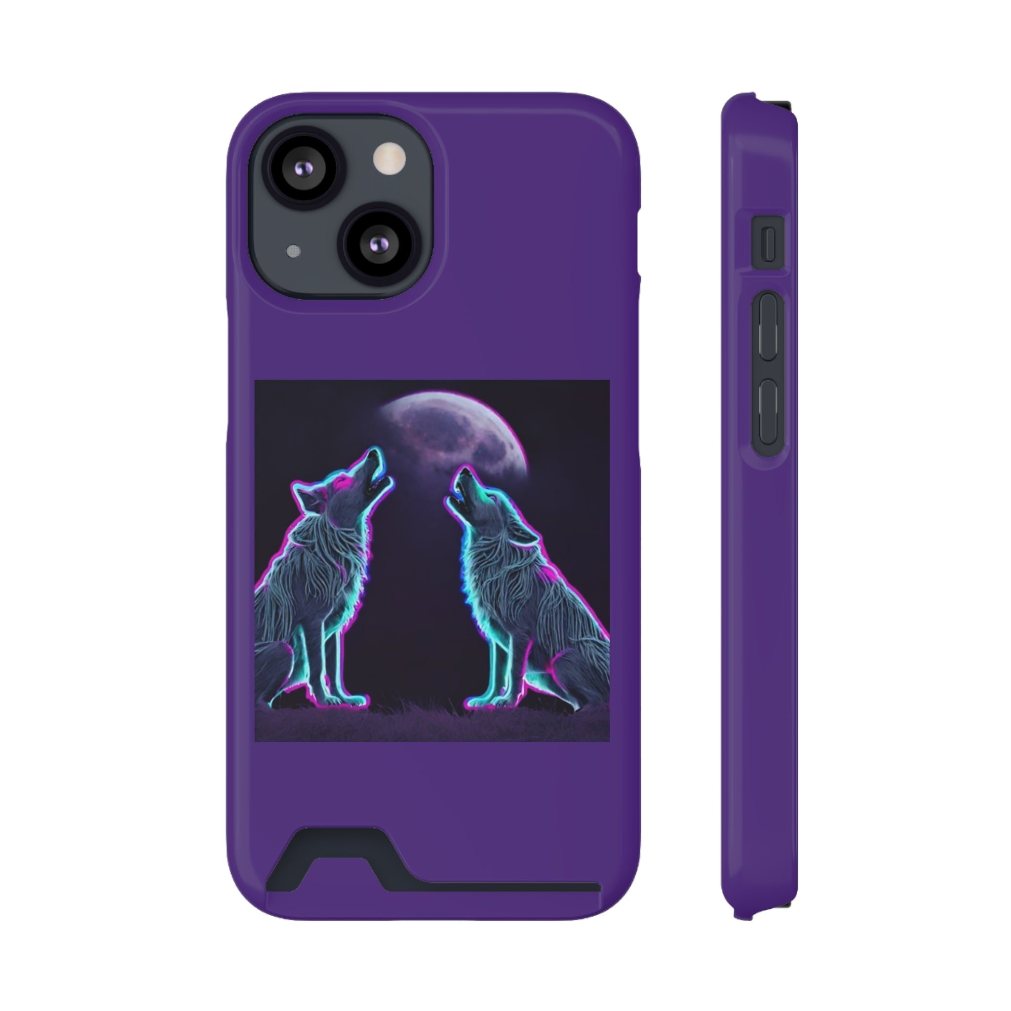 Neon Wolves Howling Phone Case with Card Holder