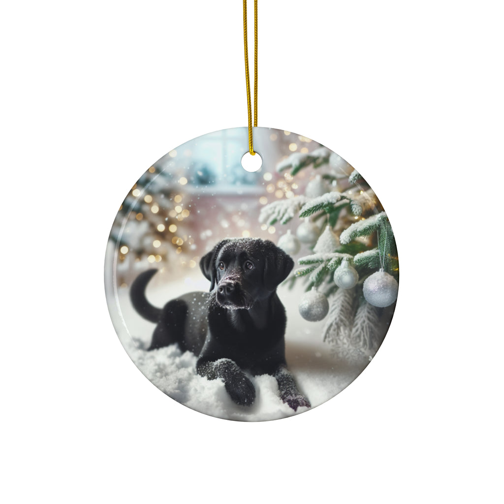 Black Lab Puppy Holiday Ceramic Ornament