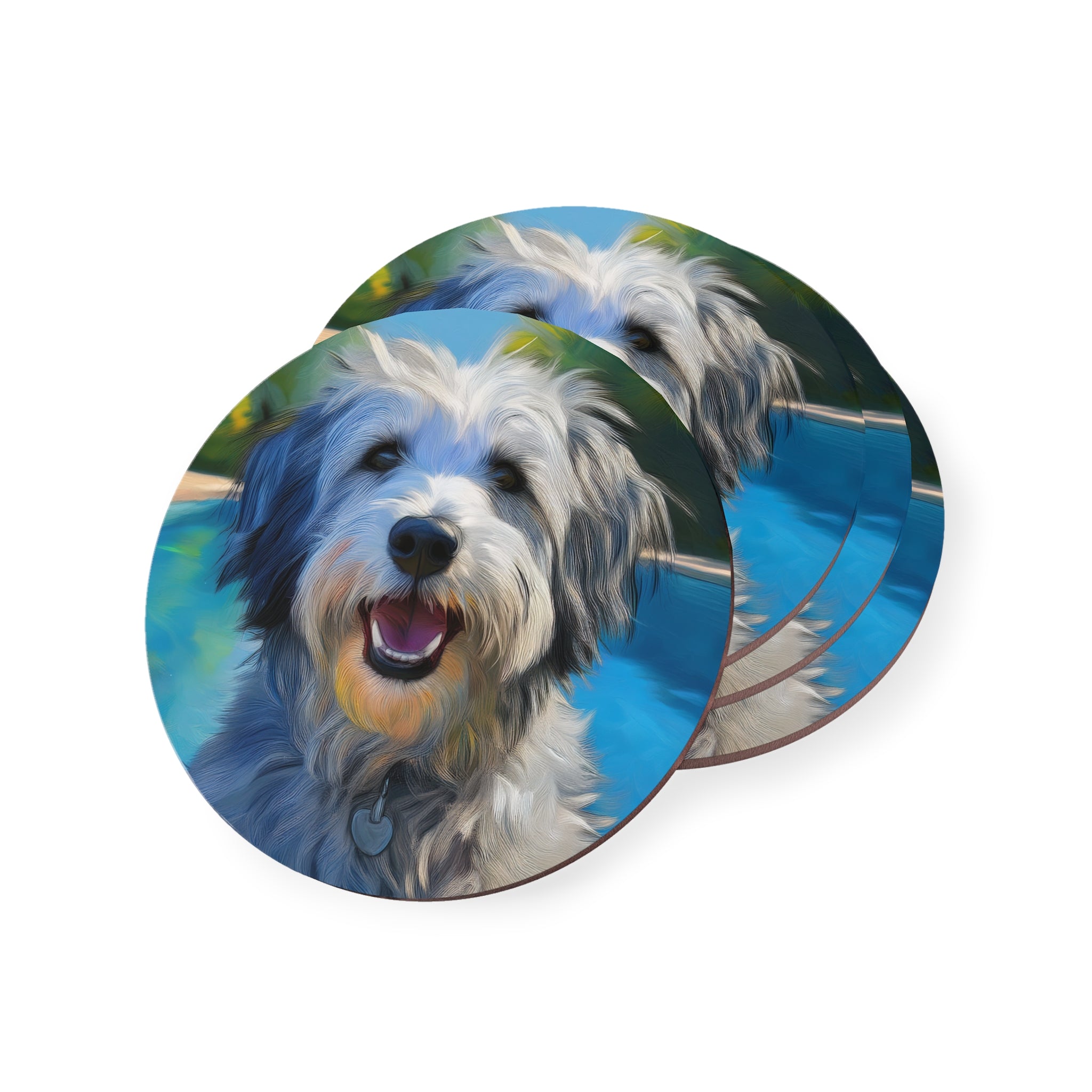Grey Shaggy Dog Poolside Coasters