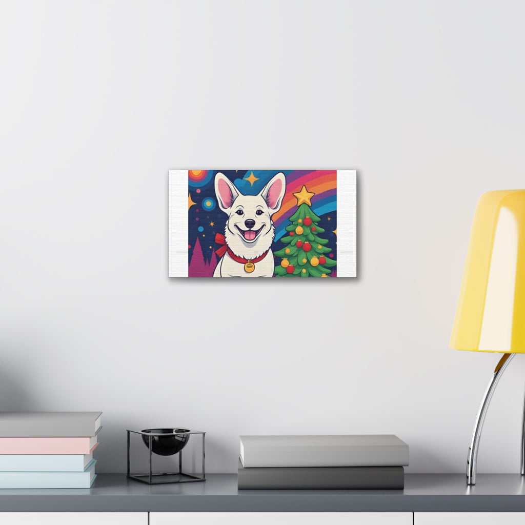 White Corgi Holiday Canvas Stretched, 0.75"