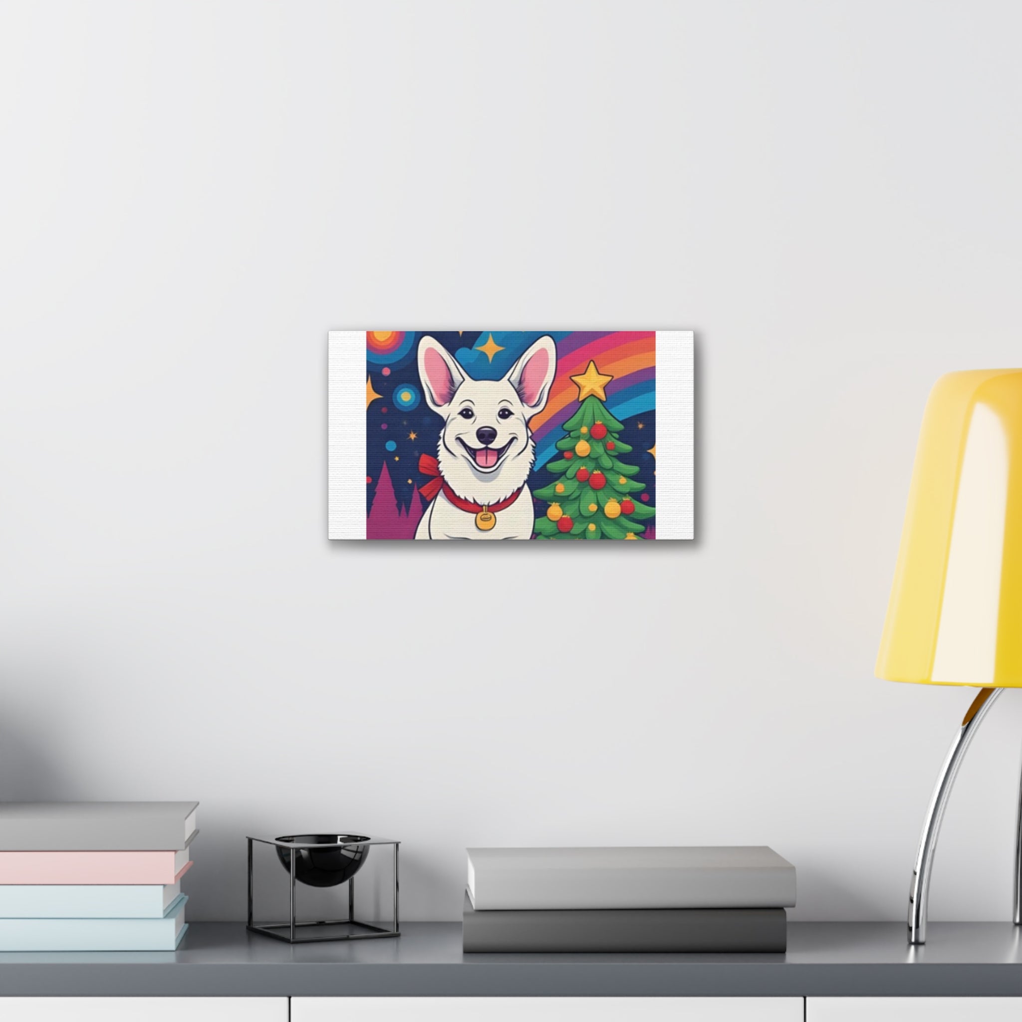 White Corgi Holiday Canvas Stretched, 0.75"