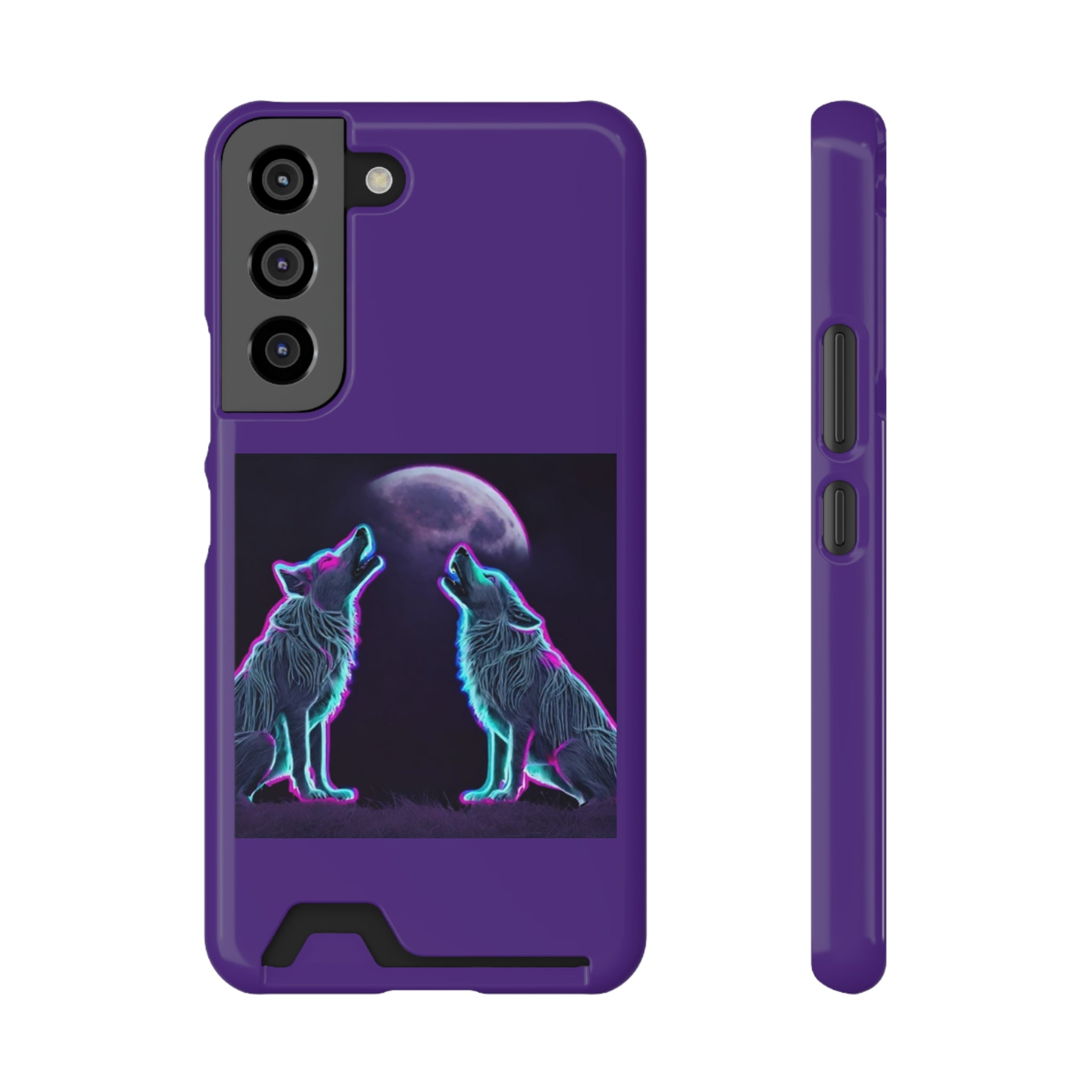 Neon Wolves Howling Phone Case with Card Holder