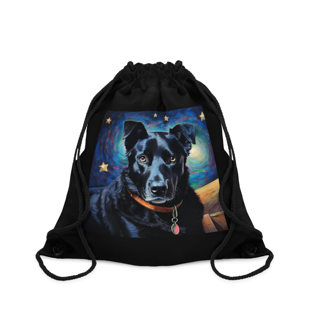 Black Shepherd Lab Stary Night Drawstring Bag
