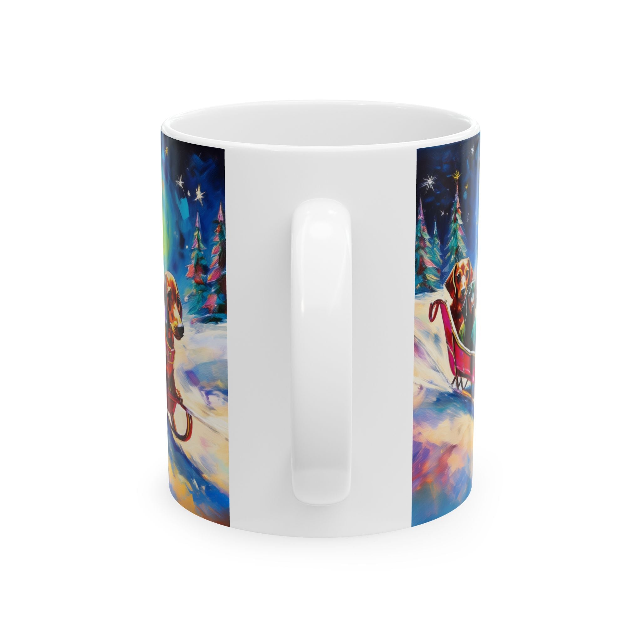 Dachshund Night Sleighride Ceramic Mug, (11oz, 15oz)