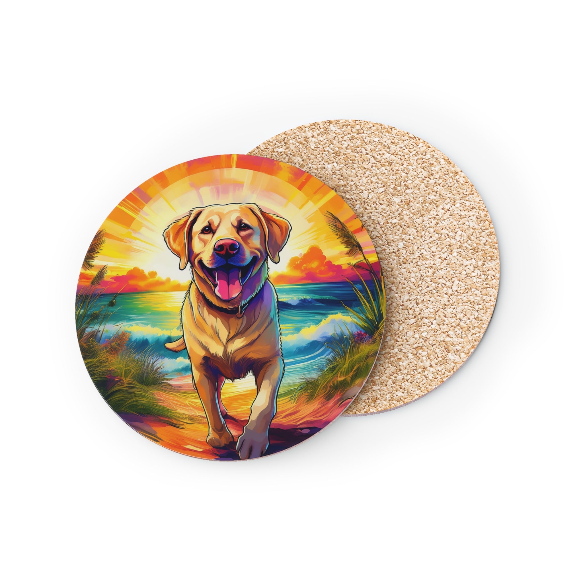 Yellow Lab Sunset Beach Coasters