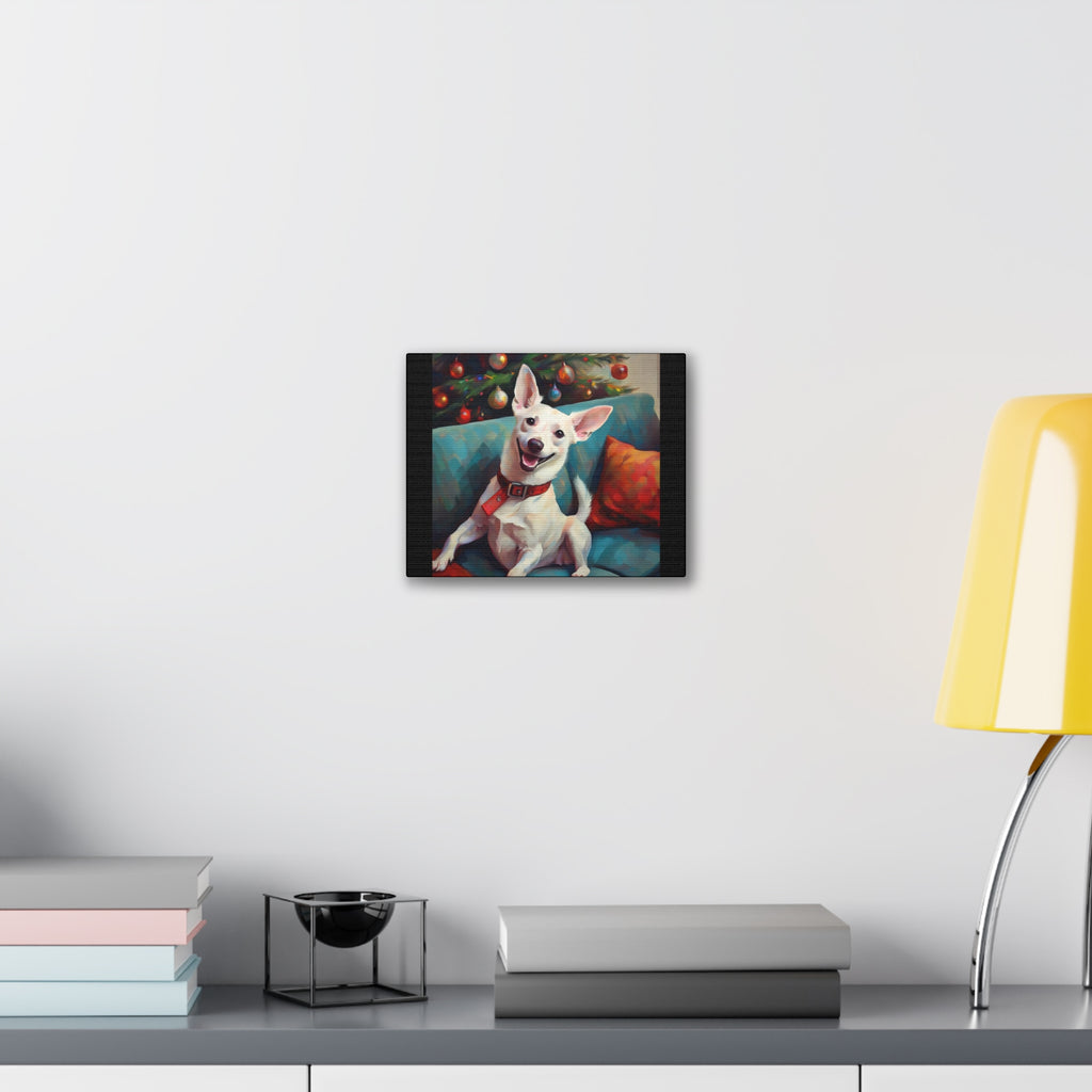 White Corgi Holiday II Canvas Painting