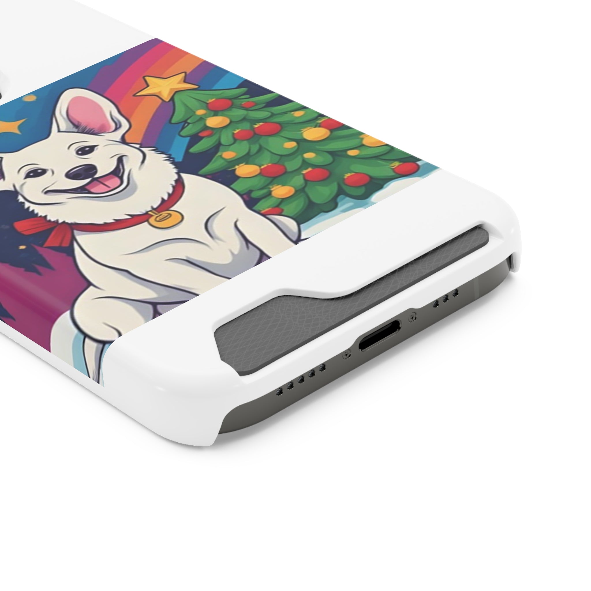 White Corgi Holiday Phone Case with Card Holder
