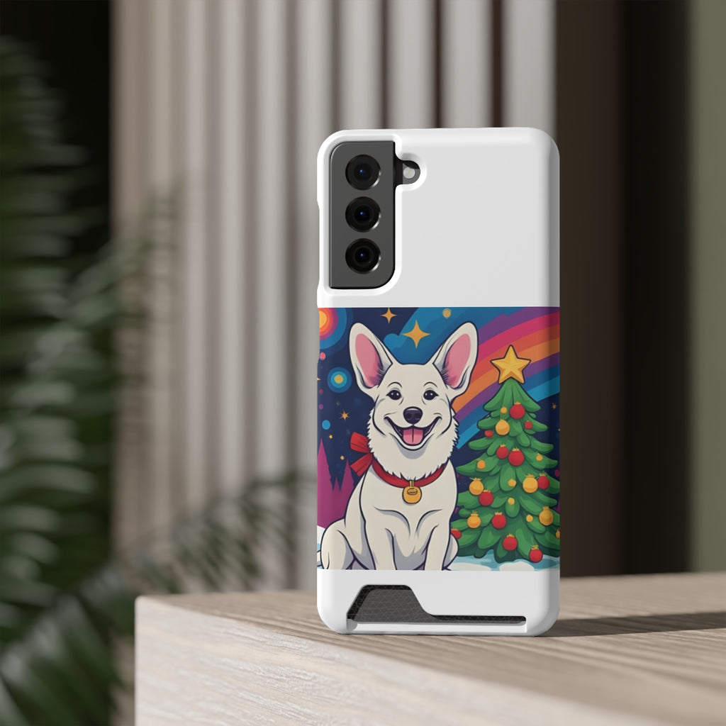 White Corgi Holiday Phone Case with Card Holder