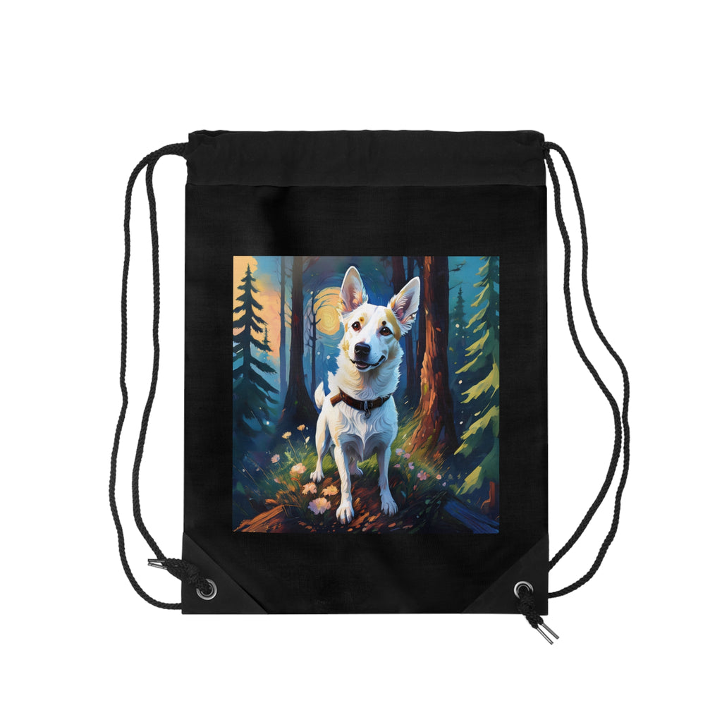 White/Tan Dog Forest Walk Drawstring Bag