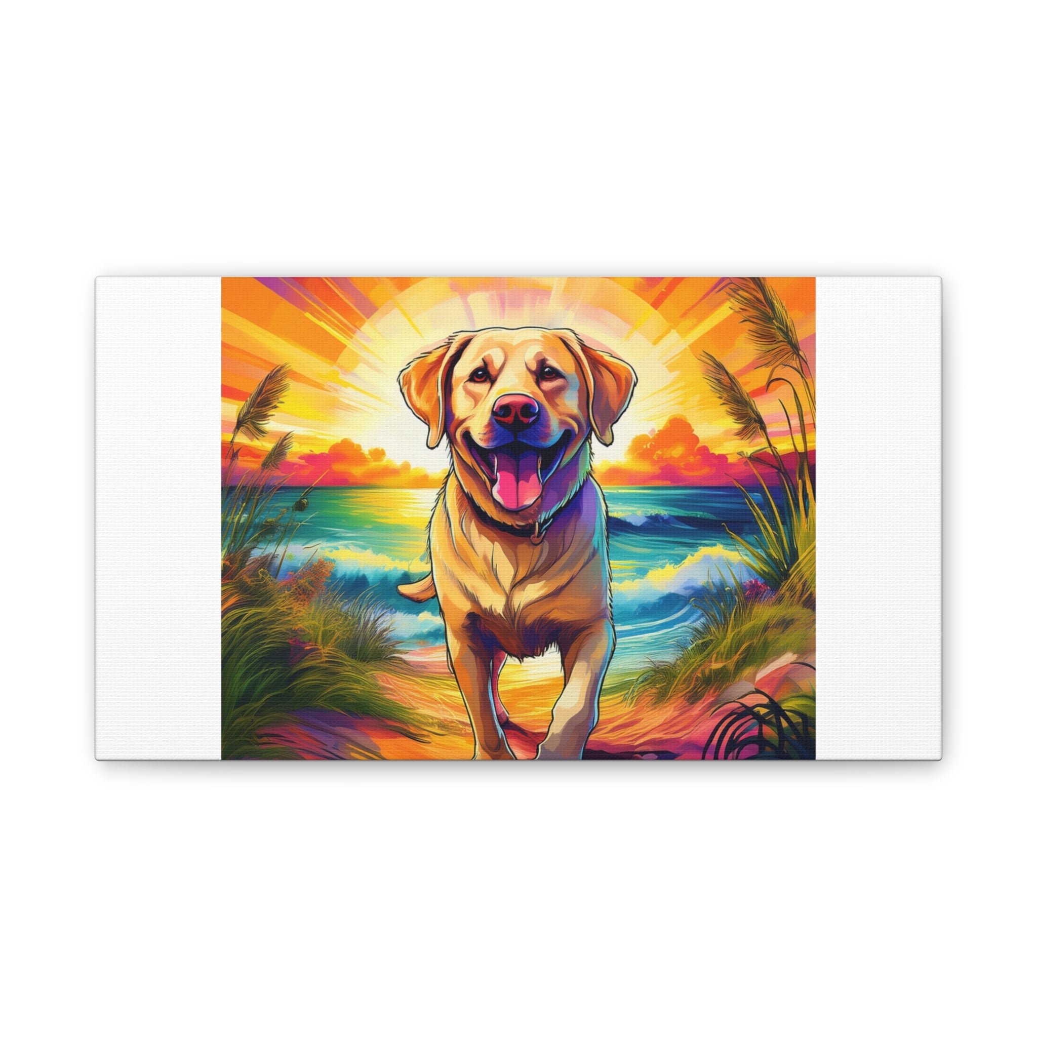 Yellow Lab Sunset Beach Canvas Stretched, 0.75"