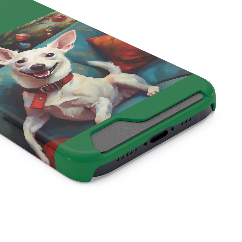 White Corgi Holiday II Phone Case with Card Holder