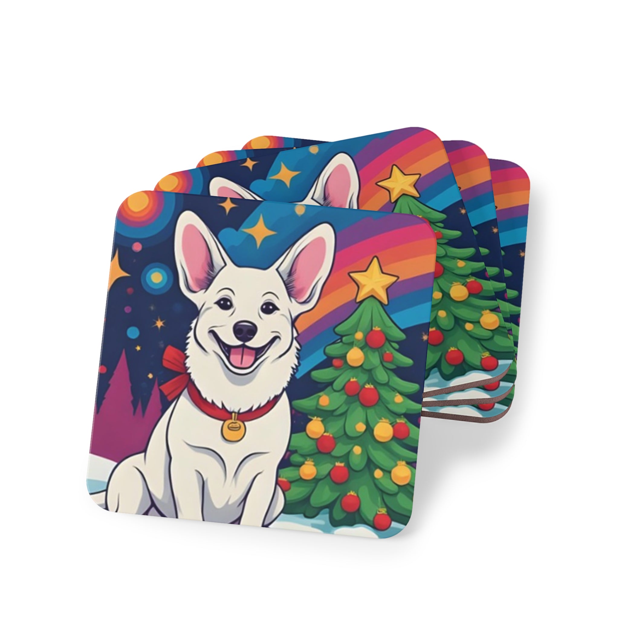 White Corgi Holiday Coasters