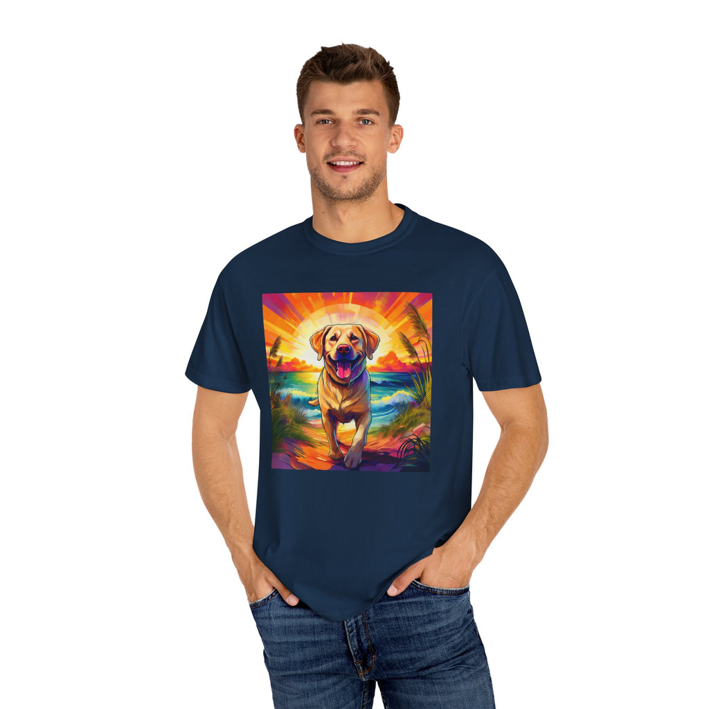 Yellow Lab Sunset Beach Unisex Garment-Dyed T-shirt