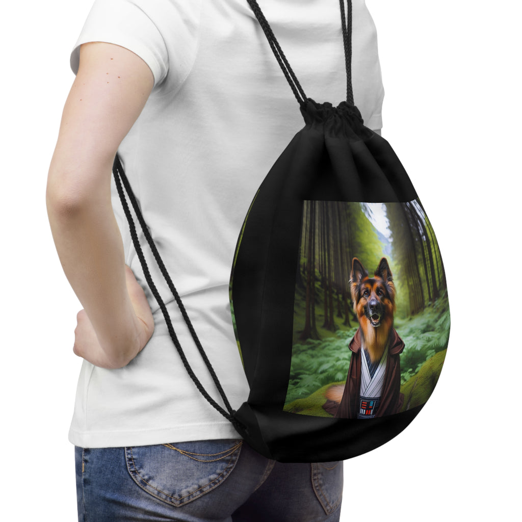 German Shepherd Forest Night Drawstring Bag