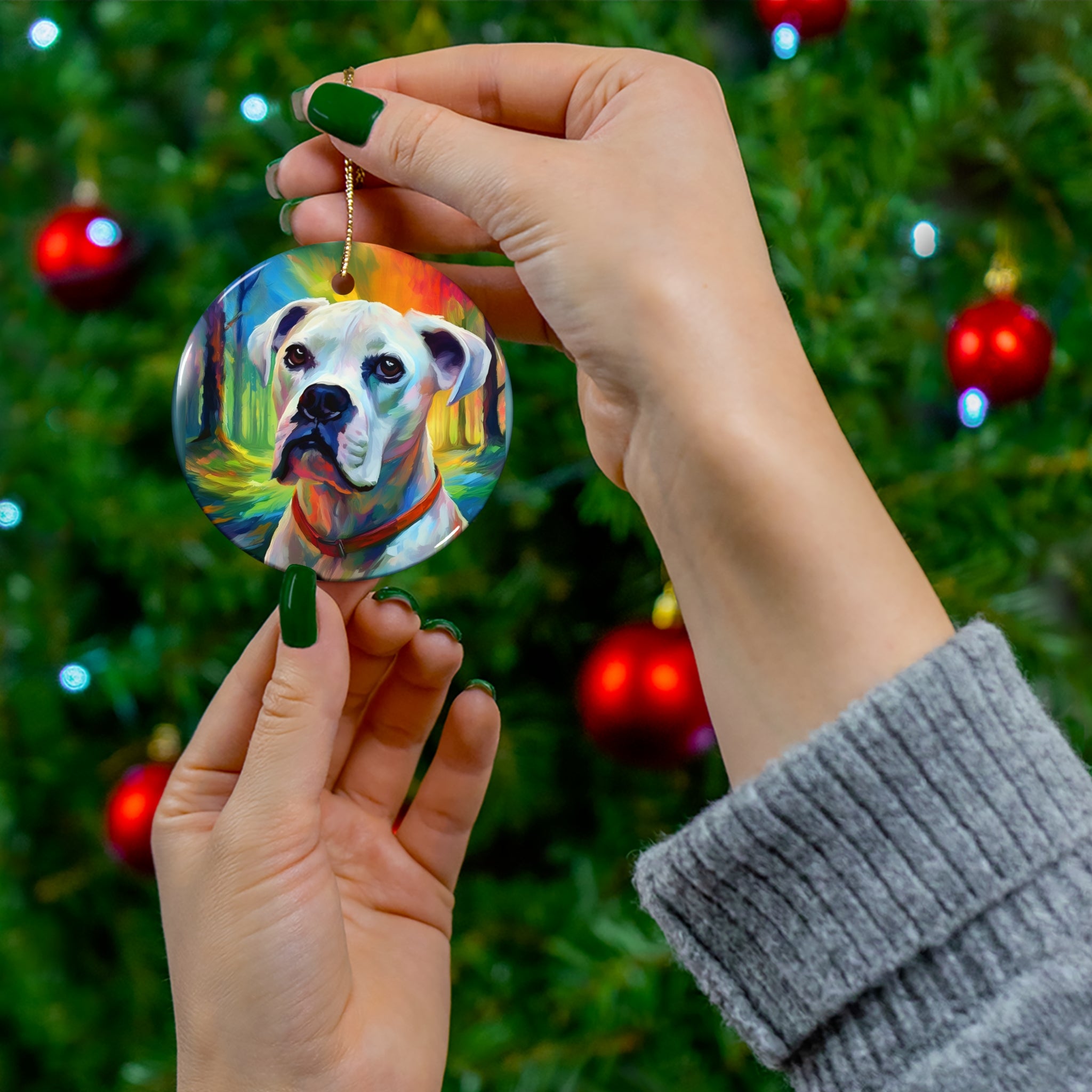 Boxer Rainbow Sky Ceramic Ornament