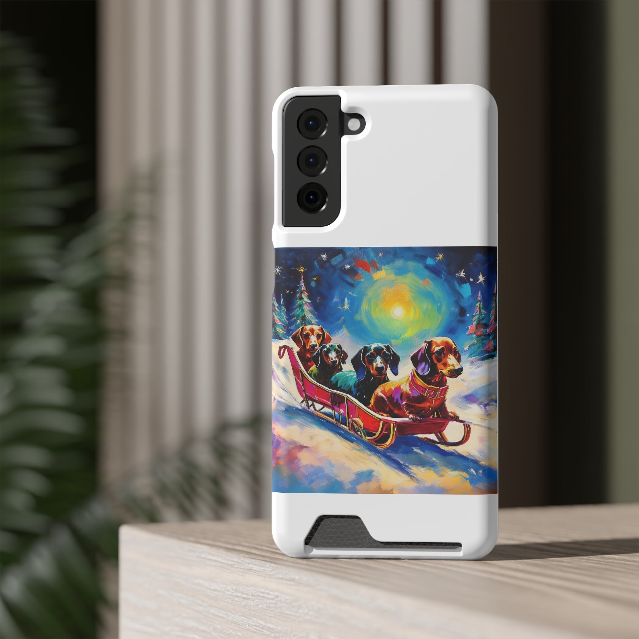 Dachshund Night Sleighride Phone Case with Card Holder