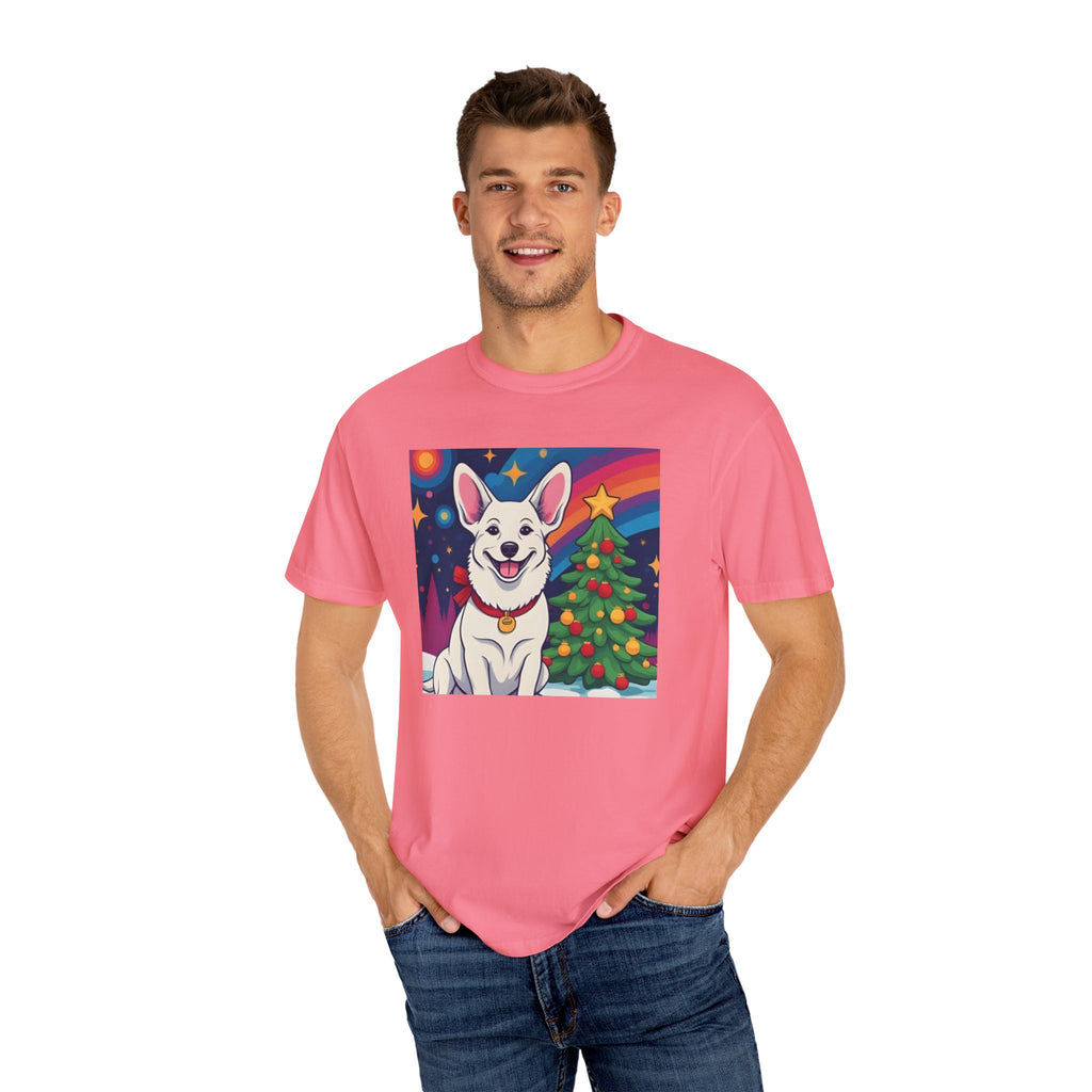 White Corgi Holiday Unisex Garment-Dyed T-shirt