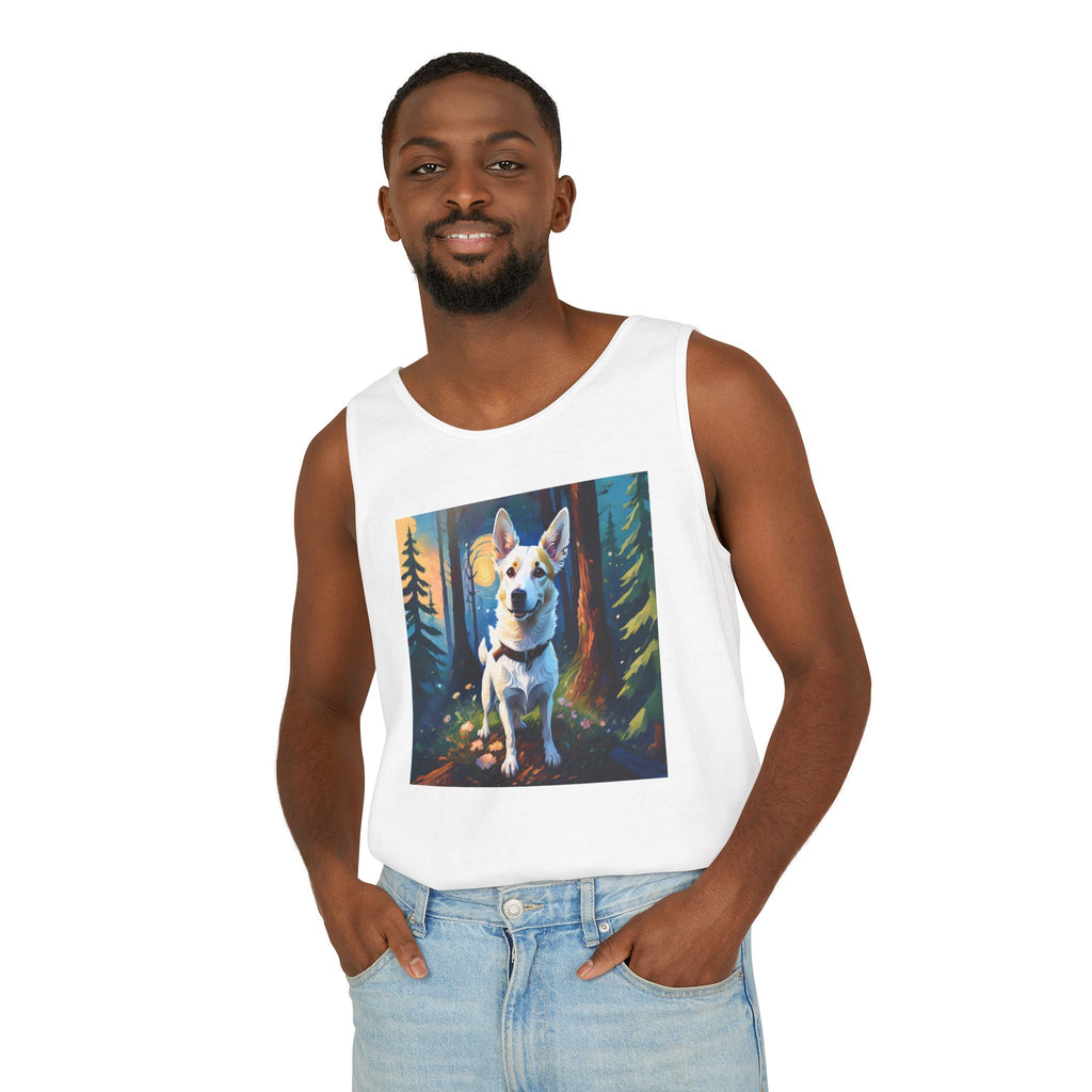 White/Tan Dog Forest Walk Unisex Tank Top