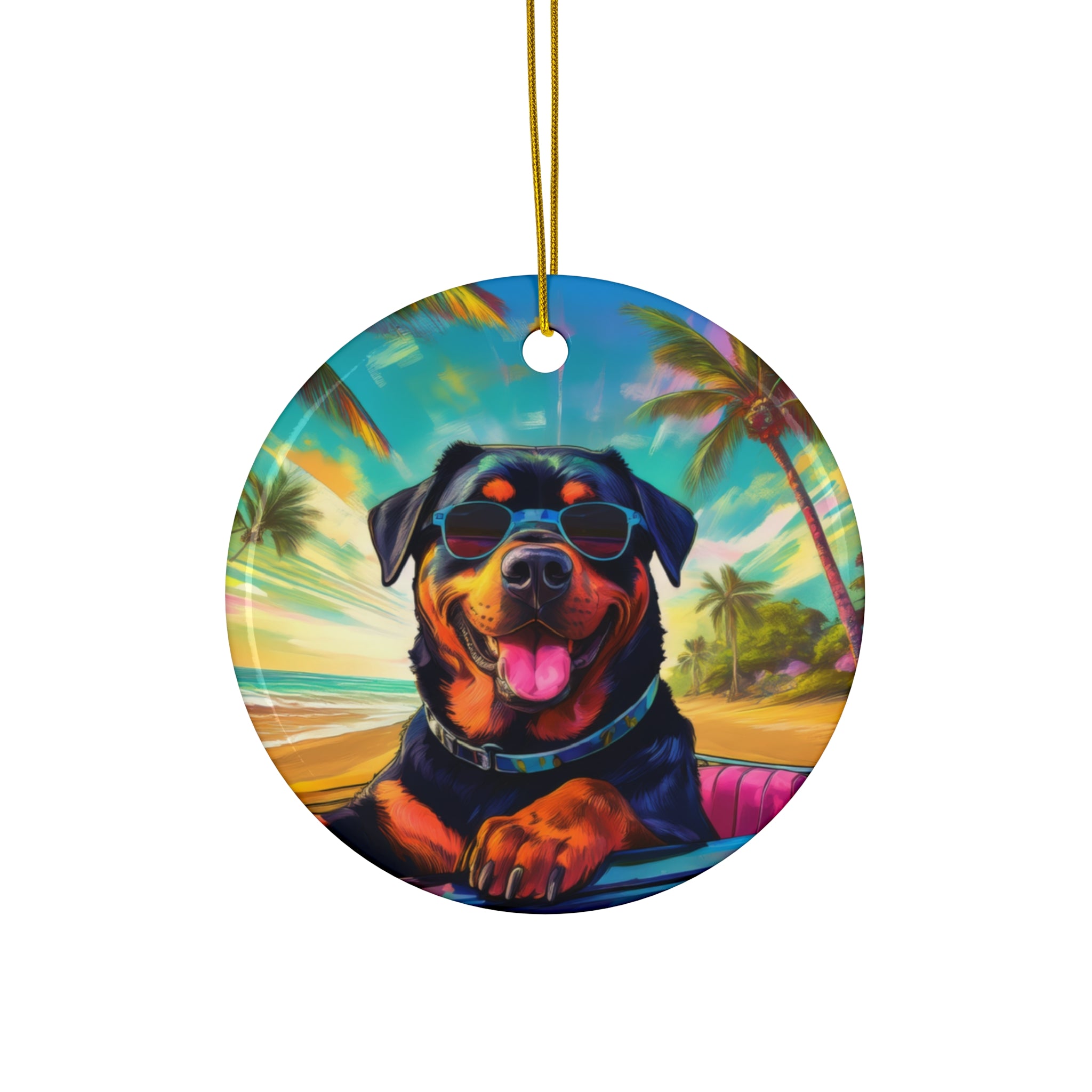 Rottweiler Beach Drive Ceramic Ornament