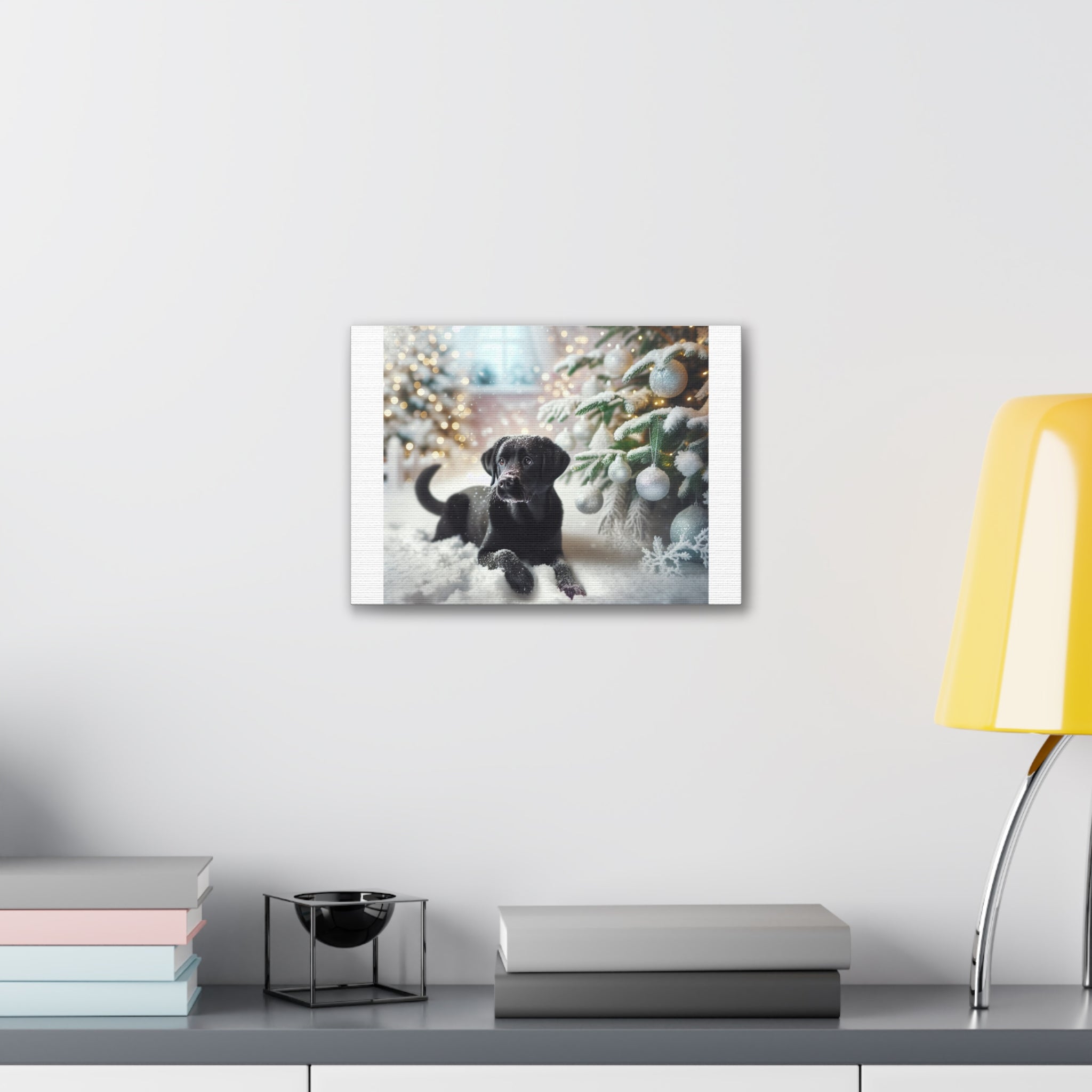 Black Lab Puppy Holiday Canvas Stretched, 0.75"