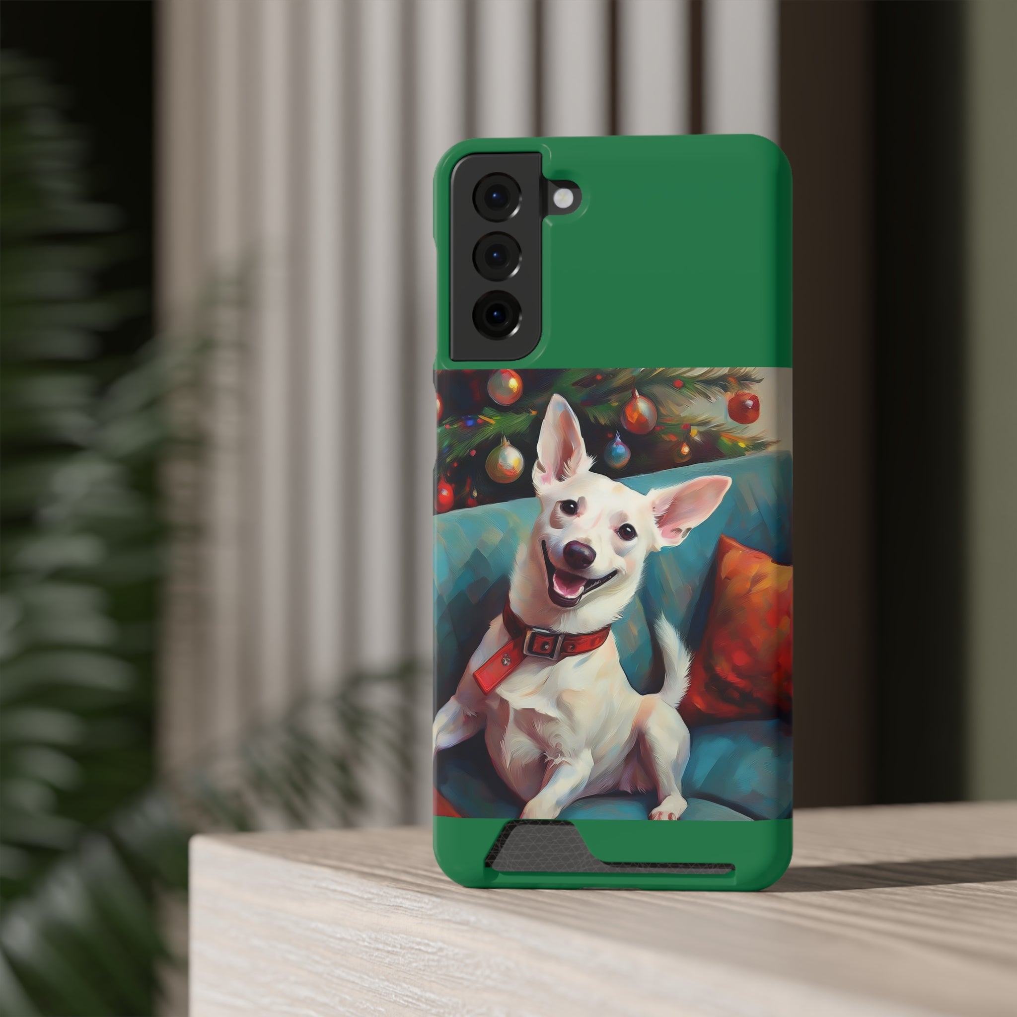 White Corgi Holiday II Phone Case with Card Holder