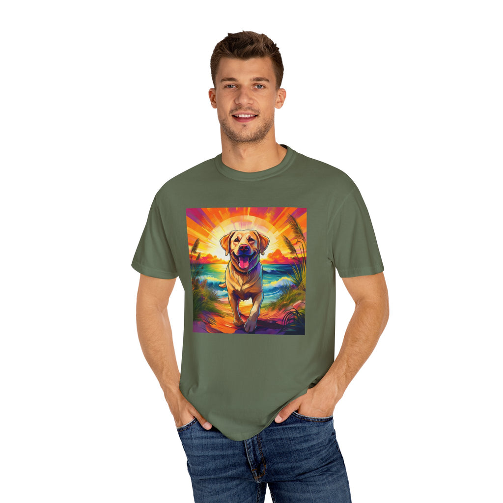 Yellow Lab Sunset Beach Unisex Garment-Dyed T-shirt
